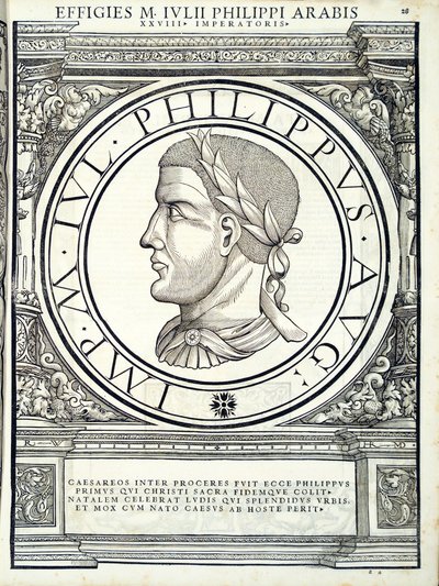 Julio Filipo, ilustración de Imperatorum romanorum omnium orientalium et occidentalium verissimae imagines ex antiquis numismatis de Hans Rudolf Manuel Deutsch